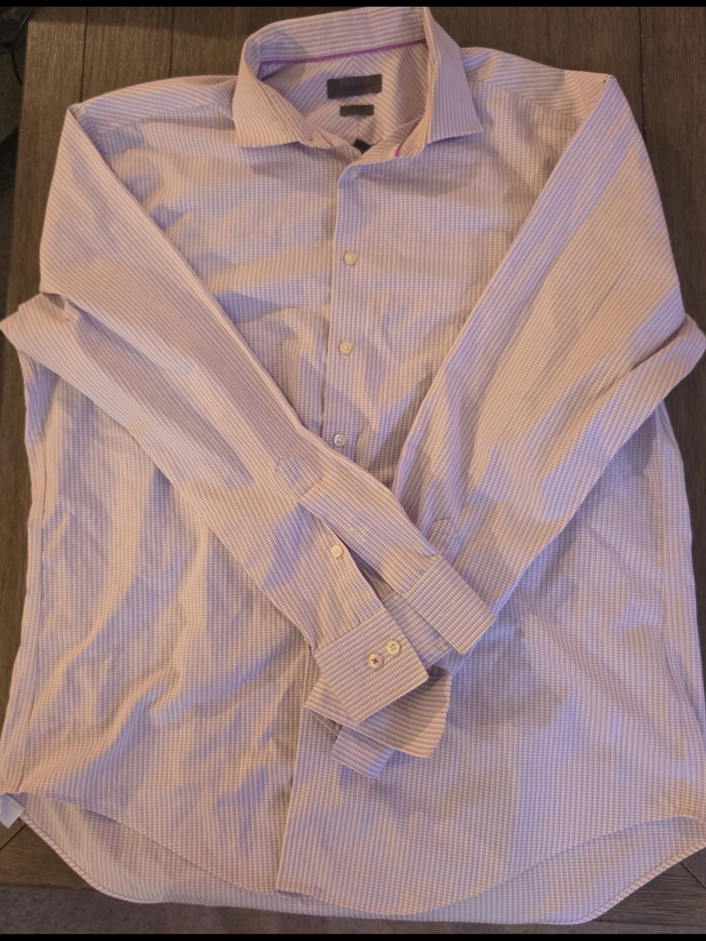 Calvin Klein Lavender Micro-Check Long-sleeve Dress Shirt Slim Fit 34-35